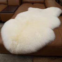Wool Area Rug 100% Genuine Sheepskin, Irregular Solid Color Fluffy Lightweight, Medium Pile, Machine Made for Room, Bedroom