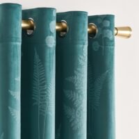 Soft Velvet Curtain, Grommet Top Curtain Green Plants Heat Insulation Blackout Curtains