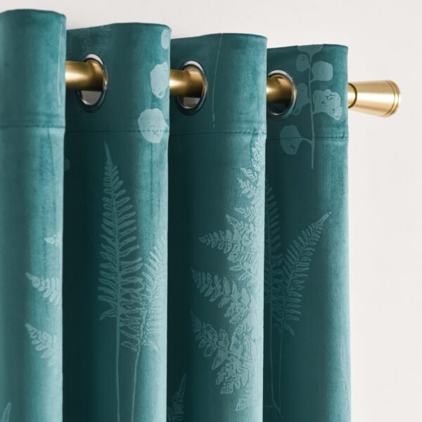 Soft Velvet Curtain, Grommet Top Curtain Green Plants Heat Insulation Blackout Curtains