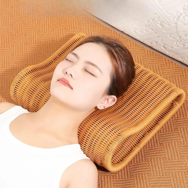 Sauna Headrest Pillow Ergonomic Breathable Cervical Spine Pillow Artificial Rattan Handwoven Neck Rest for SPA Steam Room Home