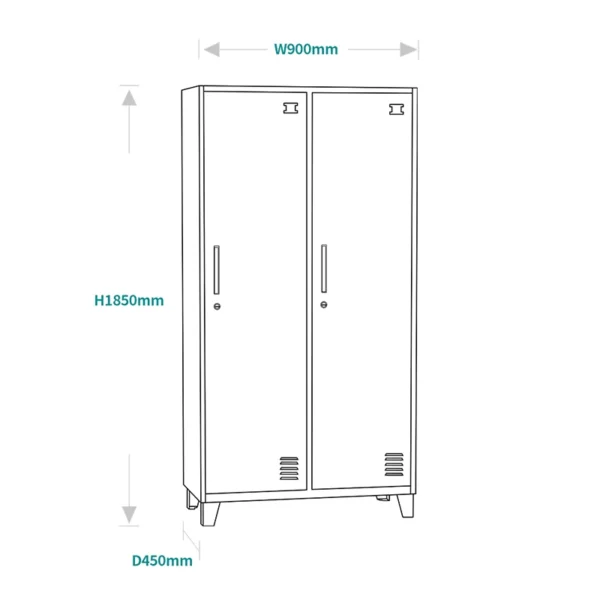 2 Door Storage Clothes Locker Bedroom Cupboard Steel Home Wardrobe Gym Storage Lockers