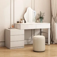 Modern White Wood Makeup Vanity Table with Drawers & 5 Storage Drawers