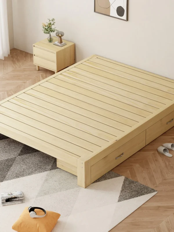 Tatami Bed Frame Solid Wood Bed Factory Direct Sales Single Bed Rental Room Without Headboard Modern Simple Double 1.5 Meters
