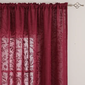 Red Wine Color Small Grass Retro Style Lace Curtains for Summer Living Room And Bedroom Decorative Window Treatments