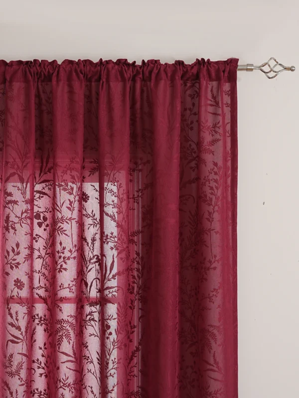 Red Wine Color Small Grass Retro Style Lace Curtains for Summer Living Room And Bedroom Decorative Window Treatments