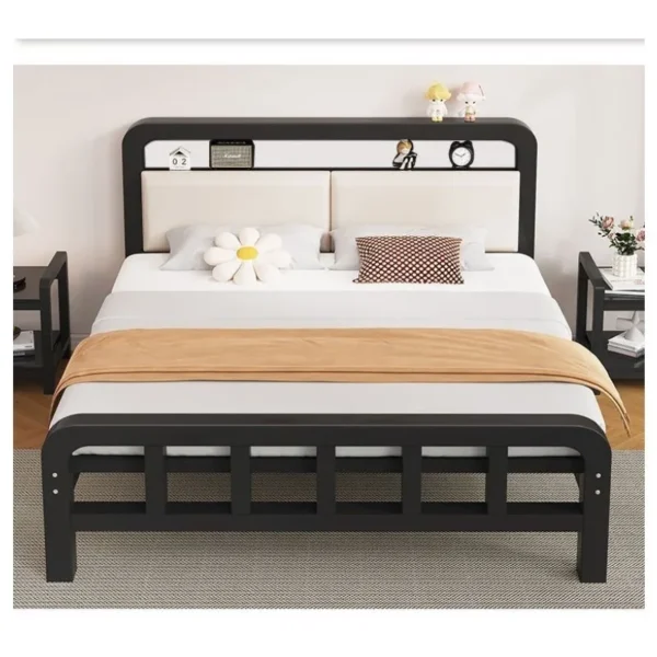 Reinforced Wrought Iron Bed Frame with Metal Slat Support – Super Single (120×200cm)