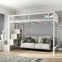 Modern Metal Loft Bed Frame with Elevated Design for Bedroom Use – Super Single (120×200cm)