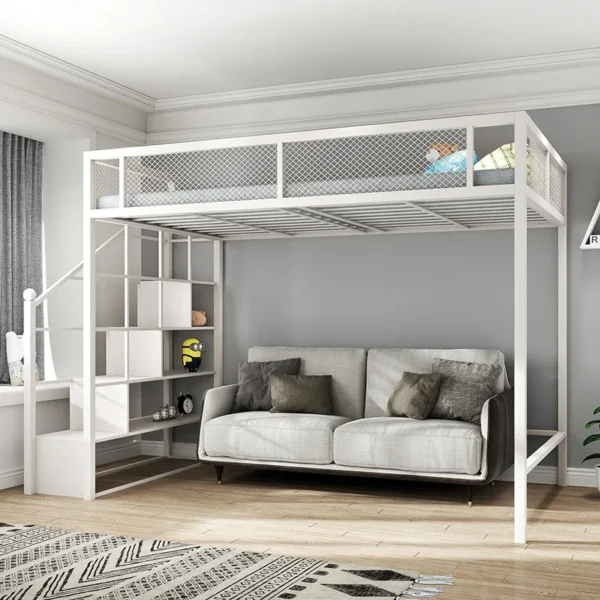 Modern Metal Loft Bed Frame with Elevated Design for Bedroom Use – Super Single (120×200cm)
