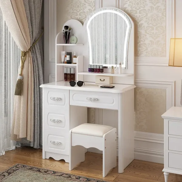 With LED Light Durable Wood Panel For Bedroom Or Apartment For Hotel &Dream House New Modern Scandinavian Style Dressing Table