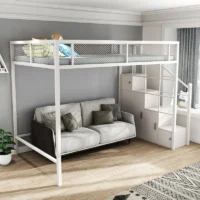 Modern Metal Loft Bed Frame with Elevated Design for Bedroom Use – Super Single (120×200cm)