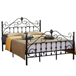 Modern Black Metal Bed Frame with Durable Slat Support – Queen (150×190cm)