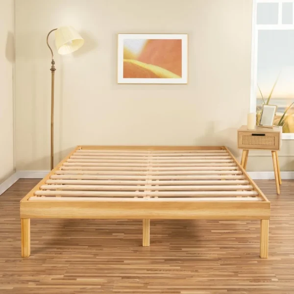 Full Wood Platform Bed Frame, Solid Pine Construction, Japanese Style Under Storage, No Box Spring Needed, Available In Multiple