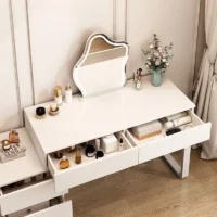 Modern White Wood Makeup Vanity Table with Drawers & 5 Storage Drawers