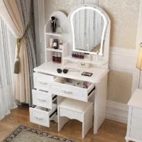 With LED Light Durable Wood Panel For Bedroom Or Apartment For Hotel &Dream House New Modern Scandinavian Style Dressing Table