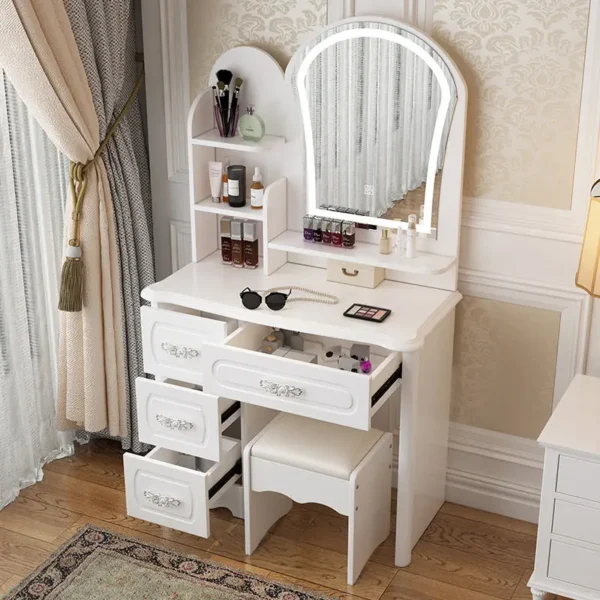 With LED Light Durable Wood Panel For Bedroom Or Apartment For Hotel &Dream House New Modern Scandinavian Style Dressing Table