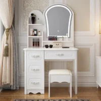 With LED Light Durable Wood Panel For Bedroom Or Apartment For Hotel &Dream House New Modern Scandinavian Style Dressing Table