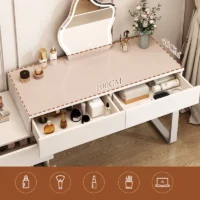 Modern White Wood Makeup Vanity Table with Drawers & 5 Storage Drawers