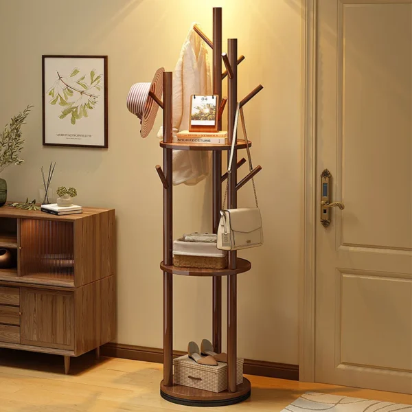 Light Luxury Vertical Living Room Bedroom Rack Hanger Coat Rack Floor Rotating Solid Wood Pine Blister