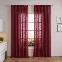 Red Wine Color Small Grass Retro Style Lace Curtains for Summer Living Room And Bedroom Decorative Window Treatments