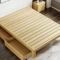 Tatami Bed Frame Solid Wood Bed Factory Direct Sales Single Bed Rental Room Without Headboard Modern Simple Double 1.5 Meters