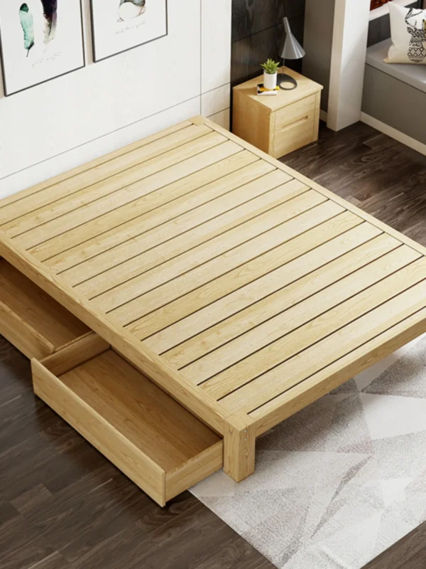 Tatami Bed Frame Solid Wood Bed Factory Direct Sales Single Bed Rental Room Without Headboard Modern Simple Double 1.5 Meters