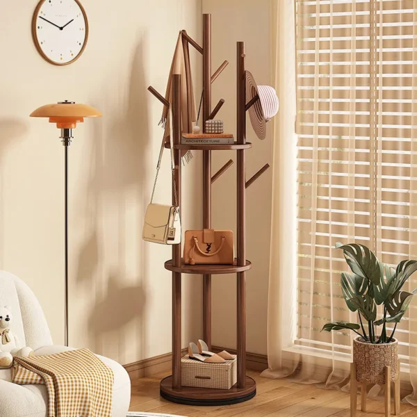 Light Luxury Vertical Living Room Bedroom Rack Hanger Coat Rack Floor Rotating Solid Wood Pine Blister