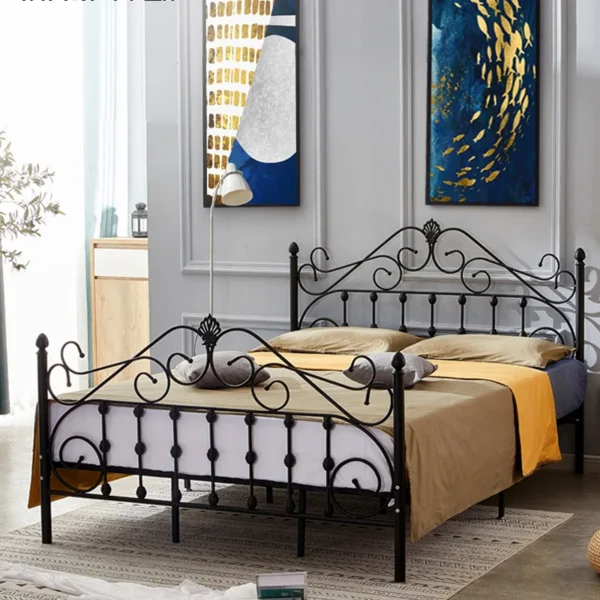 Modern Black Metal Bed Frame with Durable Slat Support – Queen (150×190cm)
