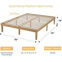Full Wood Platform Bed Frame, Solid Pine Construction, Japanese Style Under Storage, No Box Spring Needed, Available In Multiple