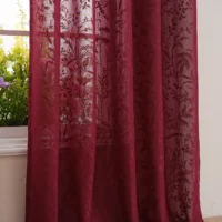 Red Wine Color Small Grass Retro Style Lace Curtains for Summer Living Room And Bedroom Decorative Window Treatments