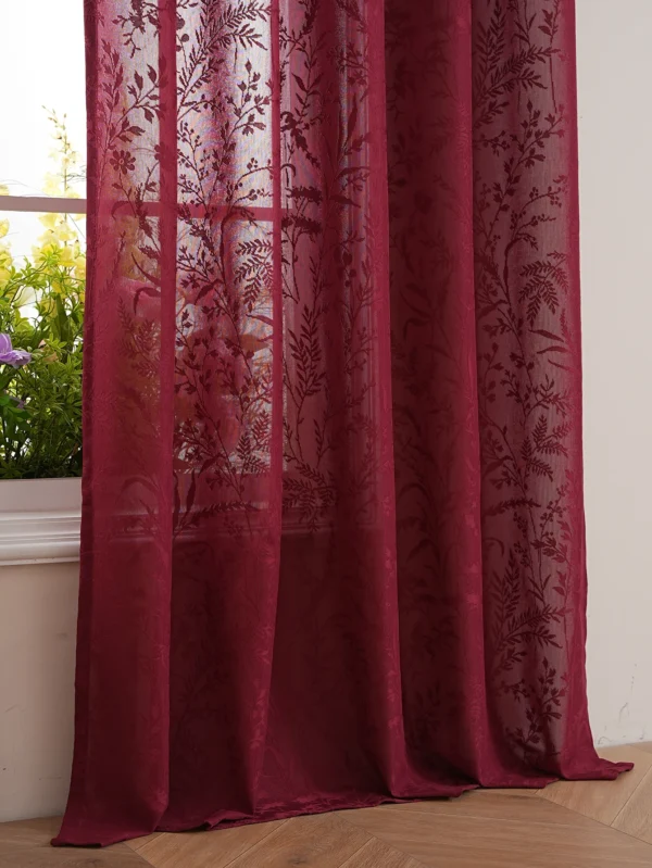 Red Wine Color Small Grass Retro Style Lace Curtains for Summer Living Room And Bedroom Decorative Window Treatments