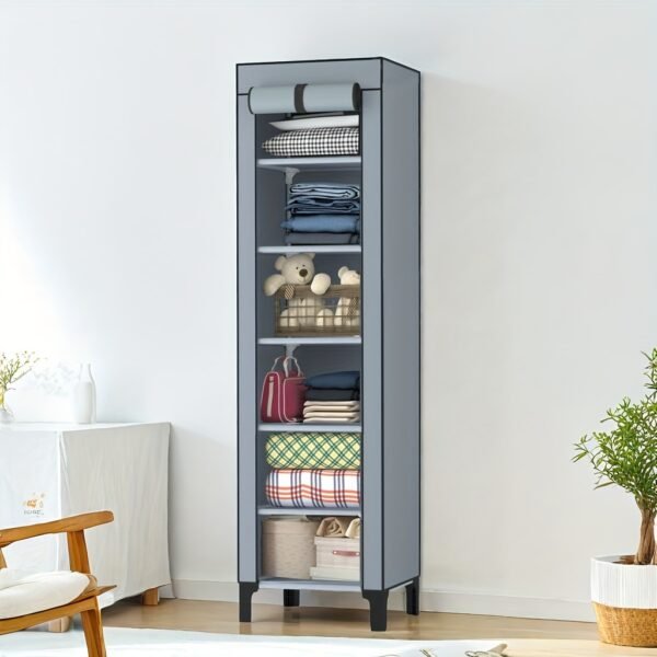 OUMYJIA Black Freestanding Wardrobe, Multi-Functional Storage Organizer, Moisture-Proof Dustproof Fabric, Easy Assembly, Home Storage Cabinet, Metal Frame