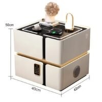 Unique Furniture, Solid Wood Smart Bedside Table, Minimalist Modern Bedroom Cabinet with Combination Lock, Storage Floor-Standing Bedside Table