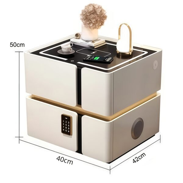Unique Furniture, Solid Wood Smart Bedside Table, Minimalist Modern Bedroom Cabinet with Combination Lock, Storage Floor-Standing Bedside Table