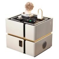 Unique Furniture, Solid Wood Smart Bedside Table, Minimalist Modern Bedroom Cabinet with Combination Lock, Storage Floor-Standing Bedside Table