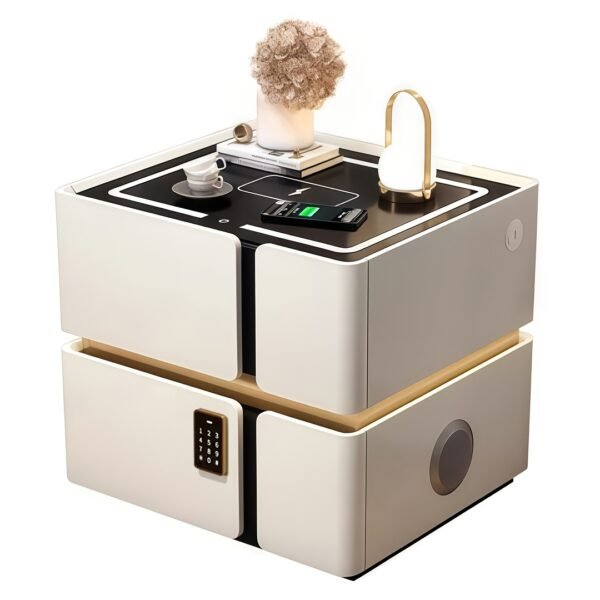 Unique Furniture, Solid Wood Smart Bedside Table, Minimalist Modern Bedroom Cabinet with Combination Lock, Storage Floor-Standing Bedside Table